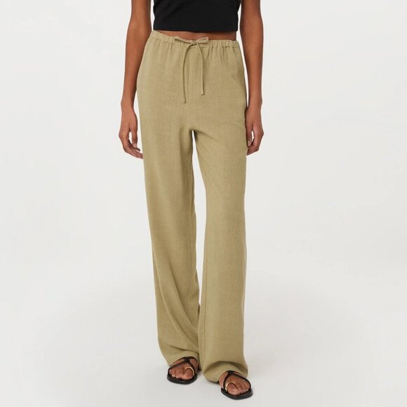 Frank and Oak The Relaxed Linen Blend Pant in Green Beige Size Small - Picture 1 of 9